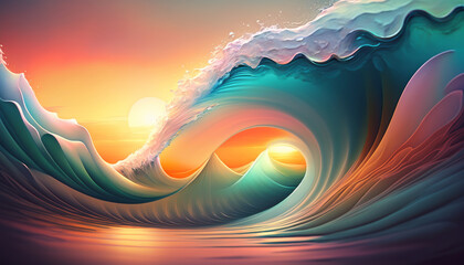 Wall Mural - Abstract modern color gradients with colorful Psychic Waves, Generative AI