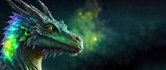 Wall Mural - dragon rainbow hues, celestial background, friendly dragon, esoteric, fantasy, concept of dragon ene