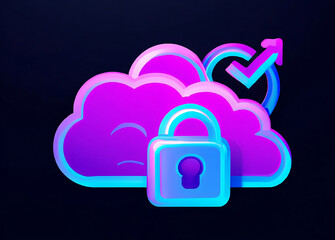 Wall Mural - Cloud Security Icon. Simple, 3D, Illustrative.