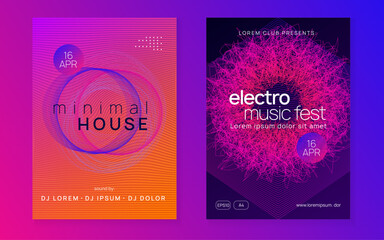 Electro event neon flyer. Trance dance music. Electronic sound. Club fest poster. Techno dj party.