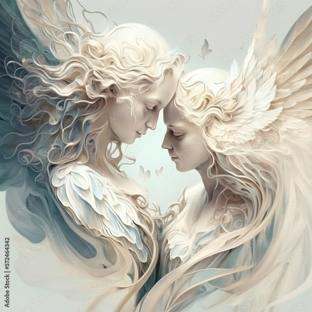 Angels in a Loving Embrace Stock Illustration | Adobe Stock