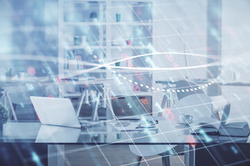 Aufkleber - Multi exposure of stock market chart drawing and office interior background. Concept of financial analysis.