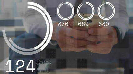 Poster - Animation of interface with data processing over mid section of businessman using a smartphone