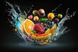 Fresh Fruit splash and submerge under water, summer banner, summer fruits, , created with generative ai	