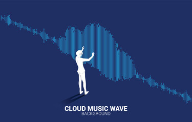 Wall Mural - Silhouette businessman wear VR glasses with Cloud music and sound technology concept . Concept of digital virtual reality technology and AR .