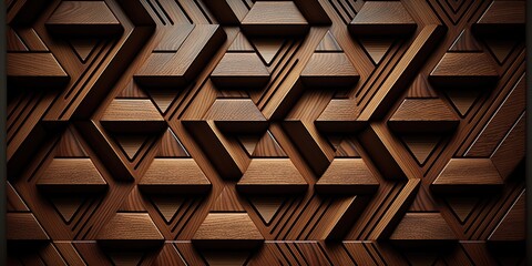 3d Wooden pattern Panel, With Wooden Background For Wall, 3d illustration. Abstract low poly background. Polygonal shapes background, geometric shape with wood texture by AI Generative