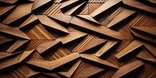 3d Wooden Pattern Panel, With Wooden Background For Wall, 3d Illustration. Abstract Low Poly Background. Polygonal Shapes Background, Geometric Shape With Wood Texture By AI Generative