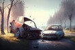 © koldunova - Accident of two cars in early spring morning, concept of Weather and Road Conditions, created with Generative AI technology