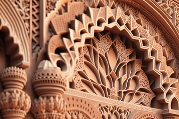 Wall Mural - Close-up of intricate facade with its intricate patterns and details, concept of Colourful Decoration and Ornate Architecture, created with Generative AI technology