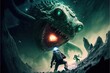 A group of astronauts fighting giant monster from Lovecraft nightmare. Generative AI