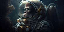 The Ape Astronaut Is A Symbol Of Ingenuity, Adventure, And Courage. This Illustration Represents An Ape's Quest To Explore The Final Frontier, Transcending The Bounds Of What Was Thought Possible