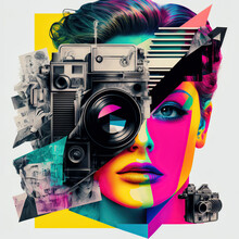 Creative Woman Concept. 80s Style Art Collage. Generative AI