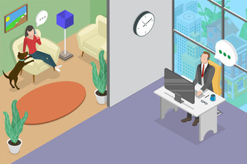 Wall Mural - 3D Isometric Flat  Conceptual Illustration of Customer Service Call