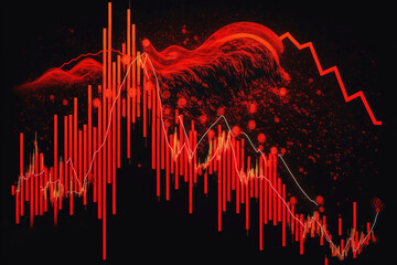 
Ascending and descending bar graph. Economic variables. Funds flow diagram. Fluctuating waves of money. Music. Sound waves. equalizer. Black background with red illustrations. Generative ai.