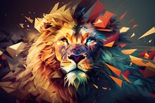 Abstract Polygon Lion. Head-shot. 
Created With Generative AI Technology. Fantasy Illustration Perfect For Books, Designs, Posters.
