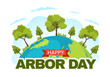 Happy Arbor Day on April 28 Illustration with Green Tree, Garden Tools and Nature Environment in Flat Cartoon Hand Drawn for Landing Page Templates