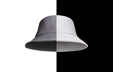 Wall Mural - white bucket hat black isolated on black and white background