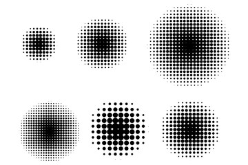 Poster - Black halfton circles. Logo template. Circle frame set. Vector illustration.