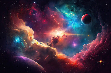 Wall Mural - beautiful cosmos with stars, planets, constellations and galaxies. generative ai