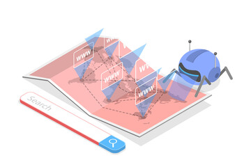 Canvas Print - 3D Isometric Flat  Conceptual Illustration of Engine Crawling Bot