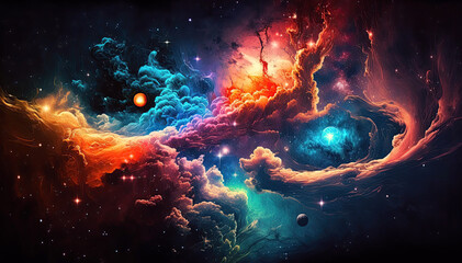 Wall Mural - background of cosmic sky with stars, constellations, galaxies and nebulae. generative ai