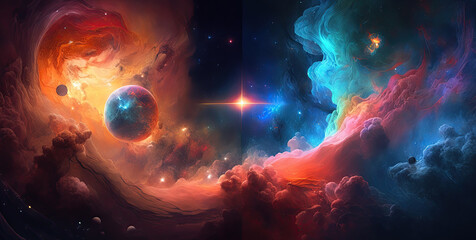 Wall Mural - colorful outer space with stars, constellations, galaxies. generative ai