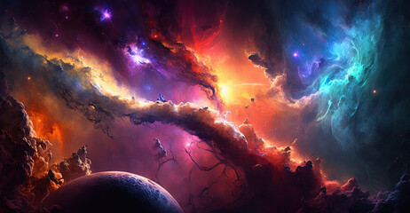 Wall Mural - outer space with stars, constellations, galaxies and nebulae. generative ai