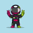 © sandi - Cute racer double peace gesture vector illustration.
