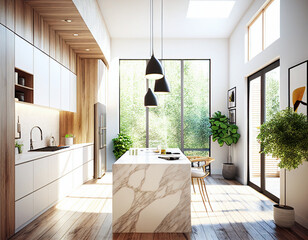 Bright Organic and Modern Kitchen with Marble | Generative AI