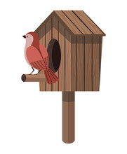 Wooden Birdhouse With Bird