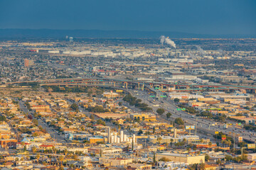 High angle view of the beautiful El Paso city and Ciudad Juarez of Mexico from the overlook