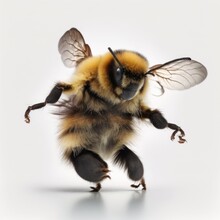Detailed Illustration Of A Friendly Happy Joyful Dancing Bumblebee Isolated On A White Background, Generative Ai