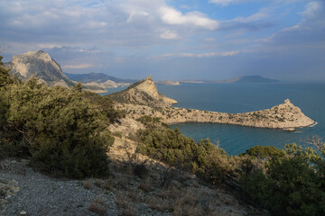 Wall Mural - Top view of Cape Kapchik, Blue Bay and Mount Koba-Kaya. Crimea