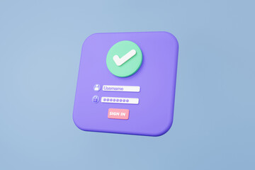 Poster - approved checkmark unlock signin icon username password. personal online account, profile name, secu