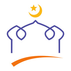 Poster - islamic emblem label for holiday event like ramadan, ied al fitr, ied al adha. islamic architecture elements of mosque minarets, domes, doors, crescents.