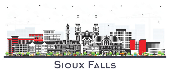 Wall Mural - Sioux Falls South Dakota City Skyline with Color Buildings Isolated on White. Vector Illustration. Sioux Falls USA Cityscape with Landmarks.