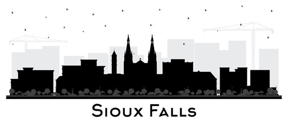 Fototapete - Sioux Falls South Dakota City Skyline Silhouette with Black Buildings Isolated on White. Vector Illustration. Sioux Falls USA Cityscape with Landmarks.