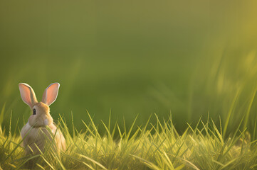 Cute easter bunny in grass / Easter Eggs / Ostern / Eastern / Copy Space - blank space