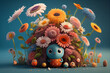 3d cartoon character cute flowers spring season and animals idea concept design, image ai midjourney generated