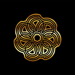 Poster - Abstract Circular Geometric Symbol Design with Modern Style and Shinny Golden Color. Isolated on Black Background.