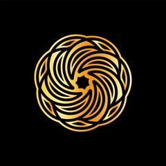 Poster - Abstract Circular Geometric Symbol Design with Modern Style and Shinny Golden Color. Isolated on Black Background.