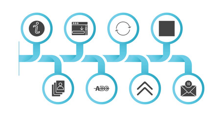 Poster - editable filled icons with infographic template. infographic for user interface concept. included information button, window scrolling right, update arrows, crop tool, accounts, strikethrough, up