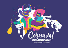 VECTORS. Editable Banner For The Dominican Carnival, The Most Vibrant Celebration In The Dominican Republic. Popular Characters, Devil, Parade, February, Music, Map