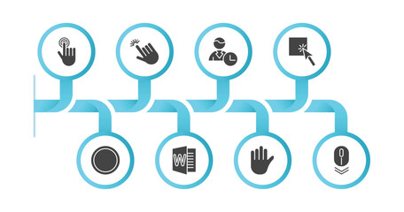 Poster - editable filled icons with infographic template. infographic for category concept. included clicker, pointer, busy, select, circle, word, hold, scroll icons.