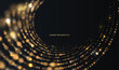 © SidorArt - Geometric glowing shapes with gold blurred lines and dots luxury abstract on black background. Shiny golden bokeh glitter halftone blur glamour vector design.