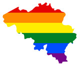 Fototapeta  - LGBT flag map of the Belgium. PNG rainbow map of the Belgium in colors of LGBT (lesbian, gay, bisexual, and transgender) pride flag.