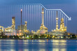 © DifferR - Oil gas refinery or petrochemical plant. Include arrow, graph or bar chart. Decrease trend or low of production, market price, demand, supply. Concept of business, industry, fuel, power energy.