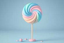 Minimalist 3D Illustration Of A Pastel Pink And Blue Swirl Lollipop With A Gradient Finish | Soft Pop | Generative AI