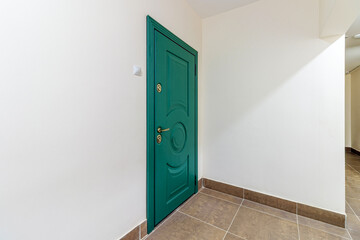 Entrance to the apartment with a modern green door