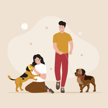 People With Pets Vector Concept. Illustration For Website, Landing Page, Mobile App, Poster And Banner. Trendy Flat Vector Illustration